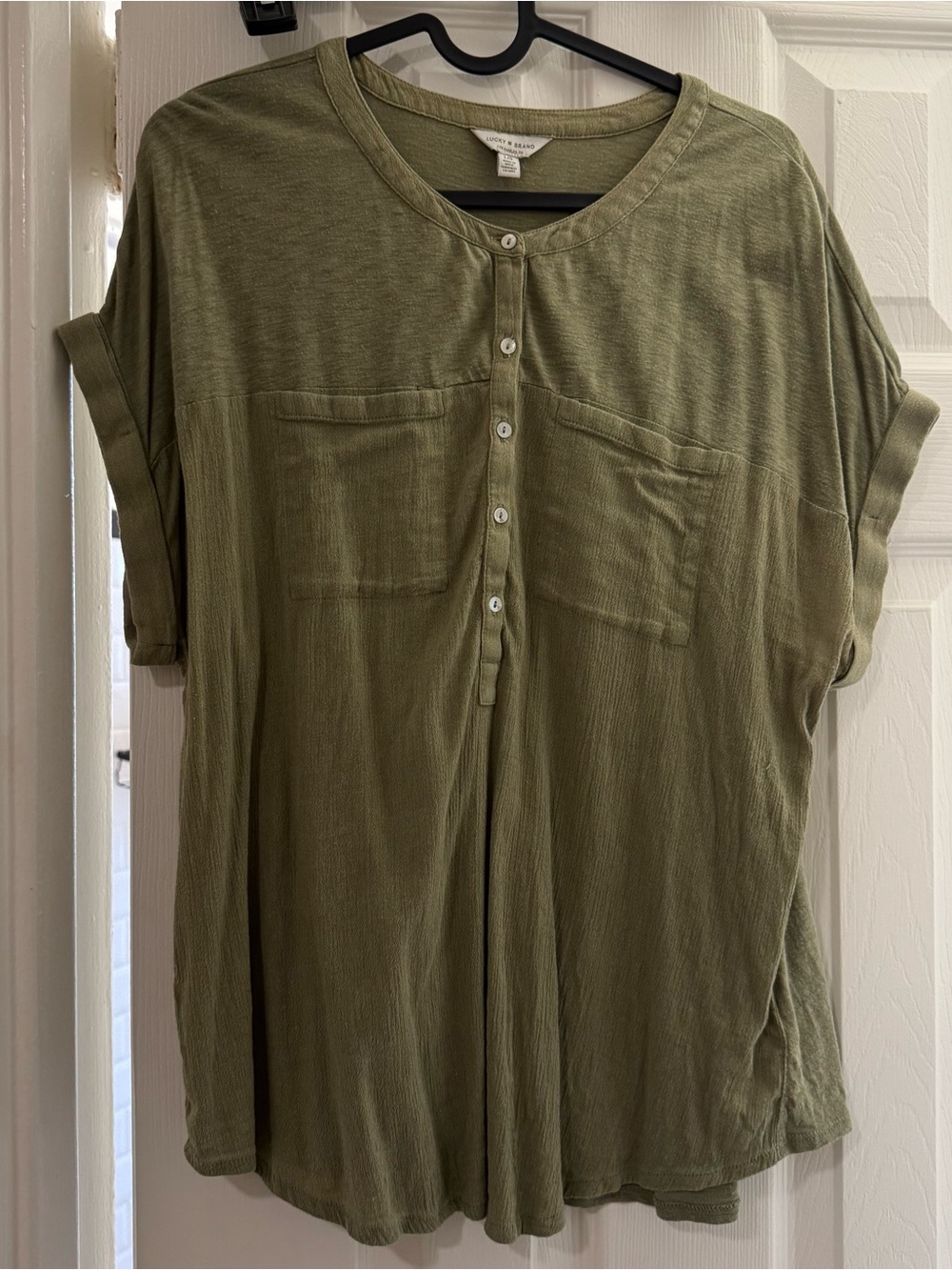 Lucky Brand Olive Green Button-Front Relaxed Top